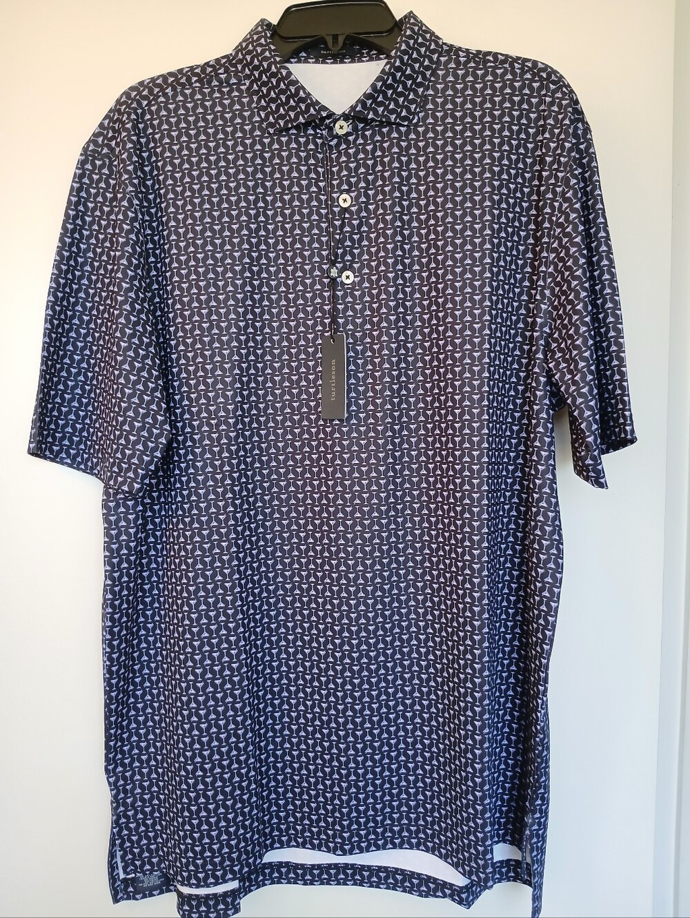 Turtleson Performance Polo Black/Lavender Martini Glass Graphic Size Large NEW
